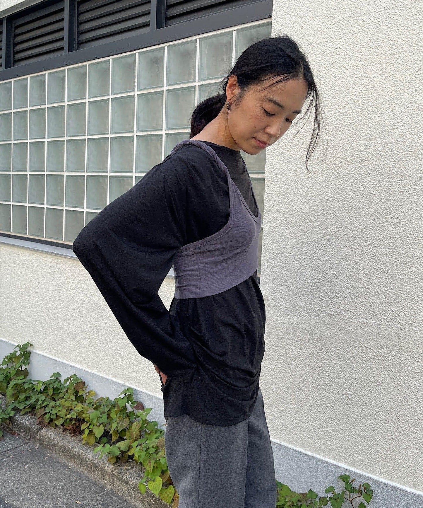 【Layering set】寬鬆T恤&扭結背心