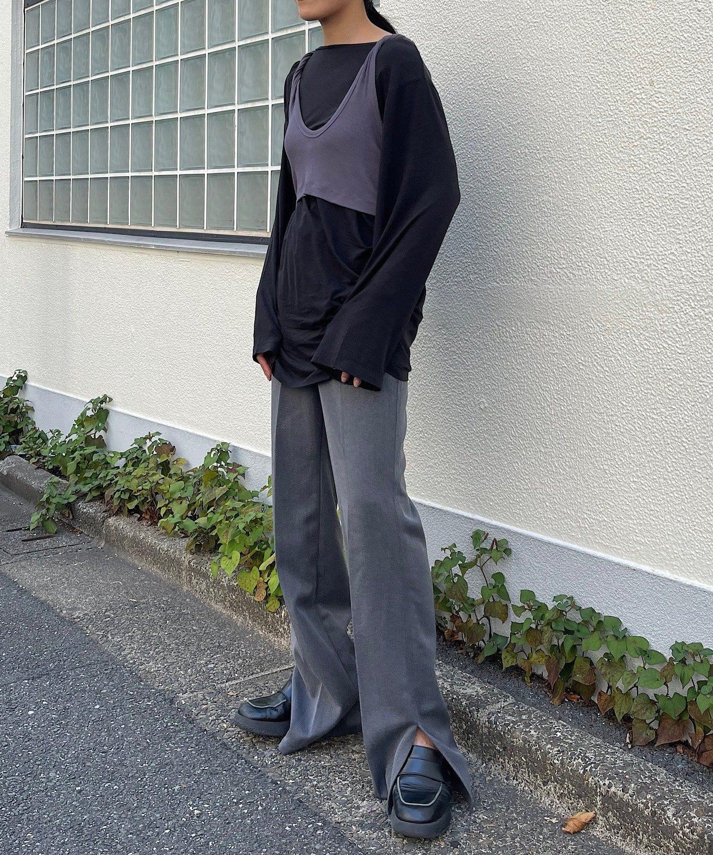 【Layering set】寬鬆T恤&扭結背心