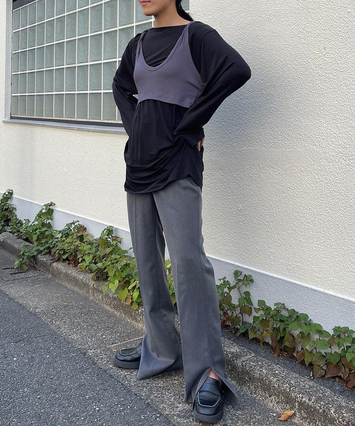 【Layering set】寬鬆T恤&扭結背心