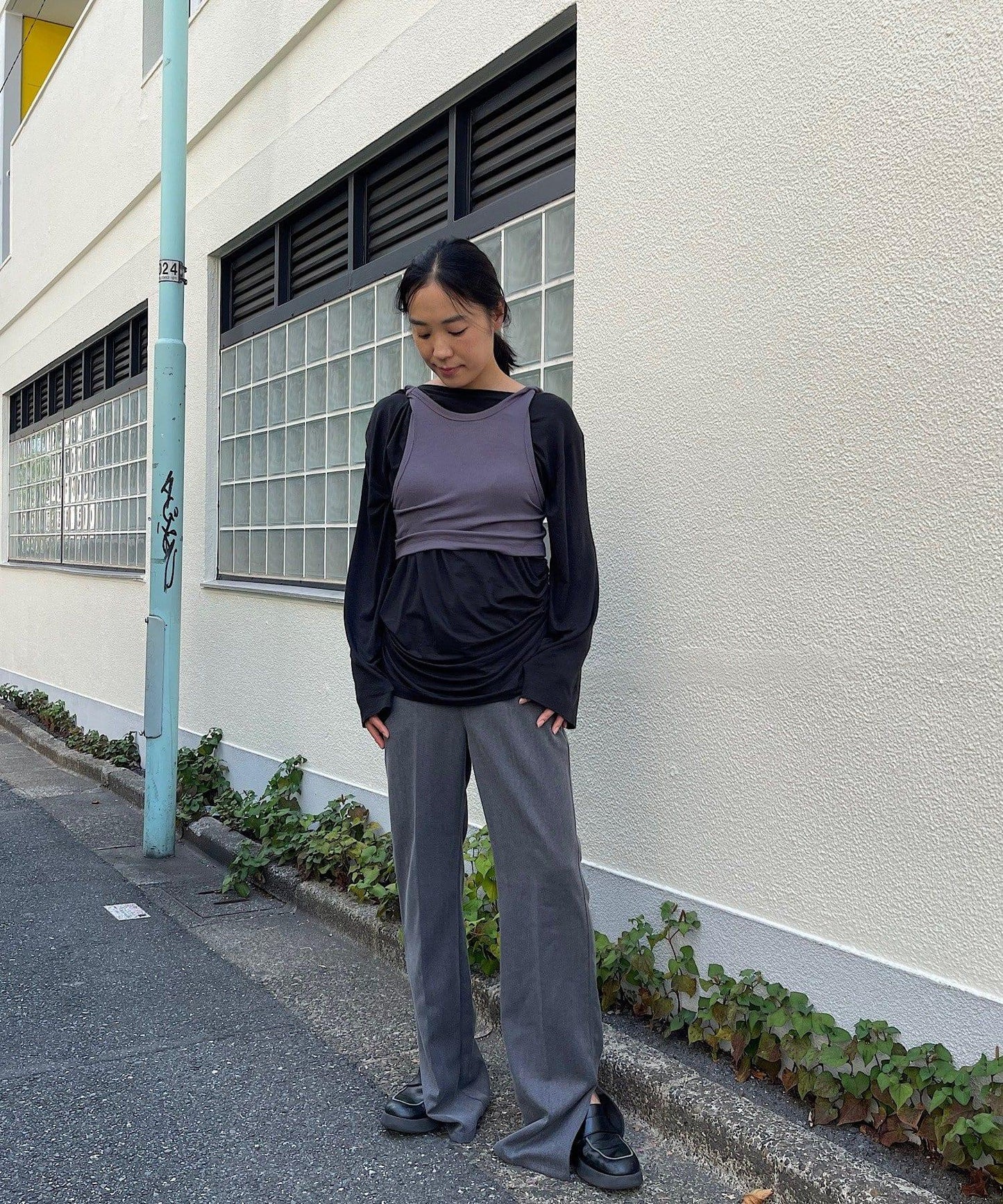 【Layering set】寬鬆T恤&扭結背心