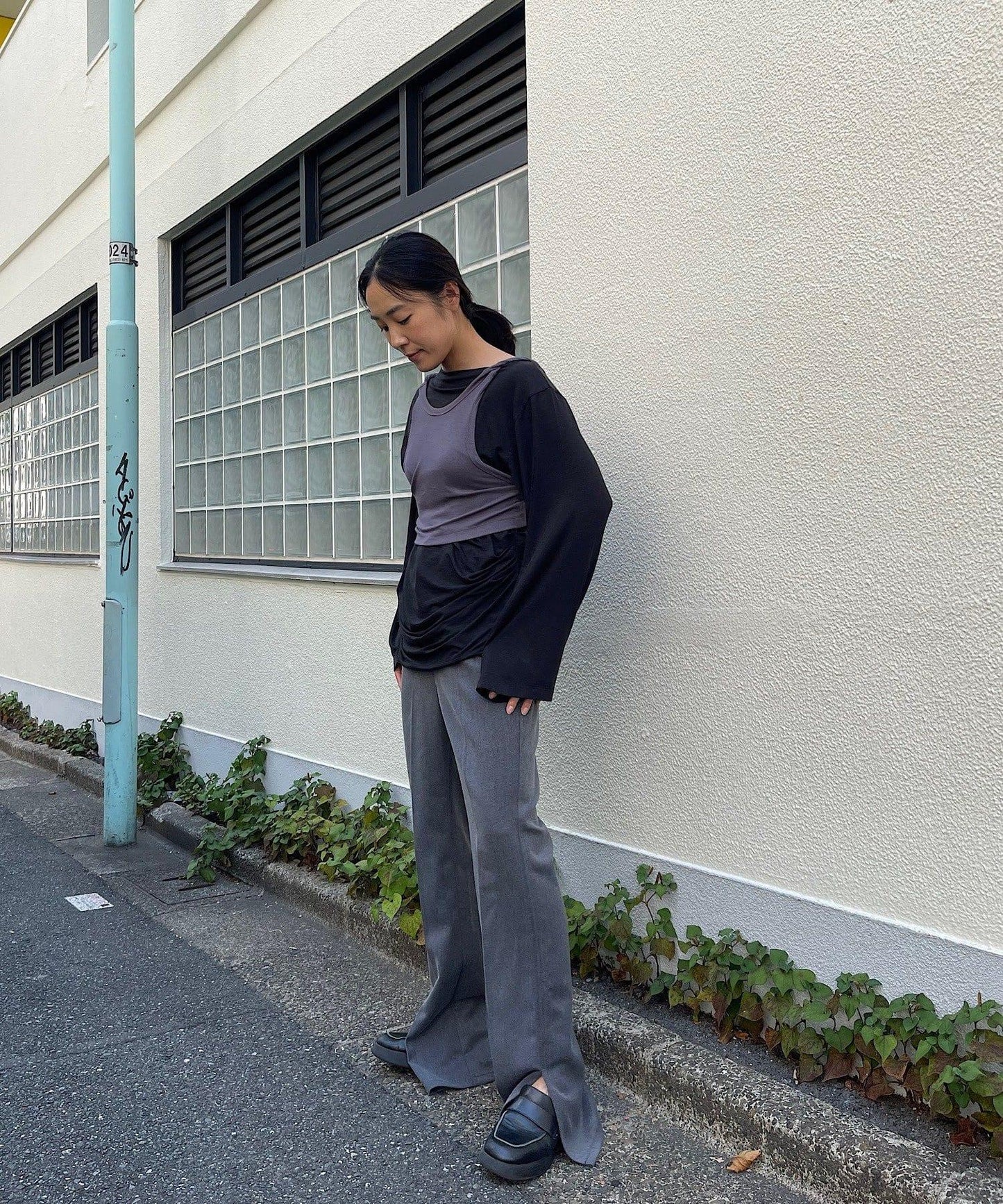 【Layering set】寬鬆T恤&扭結背心