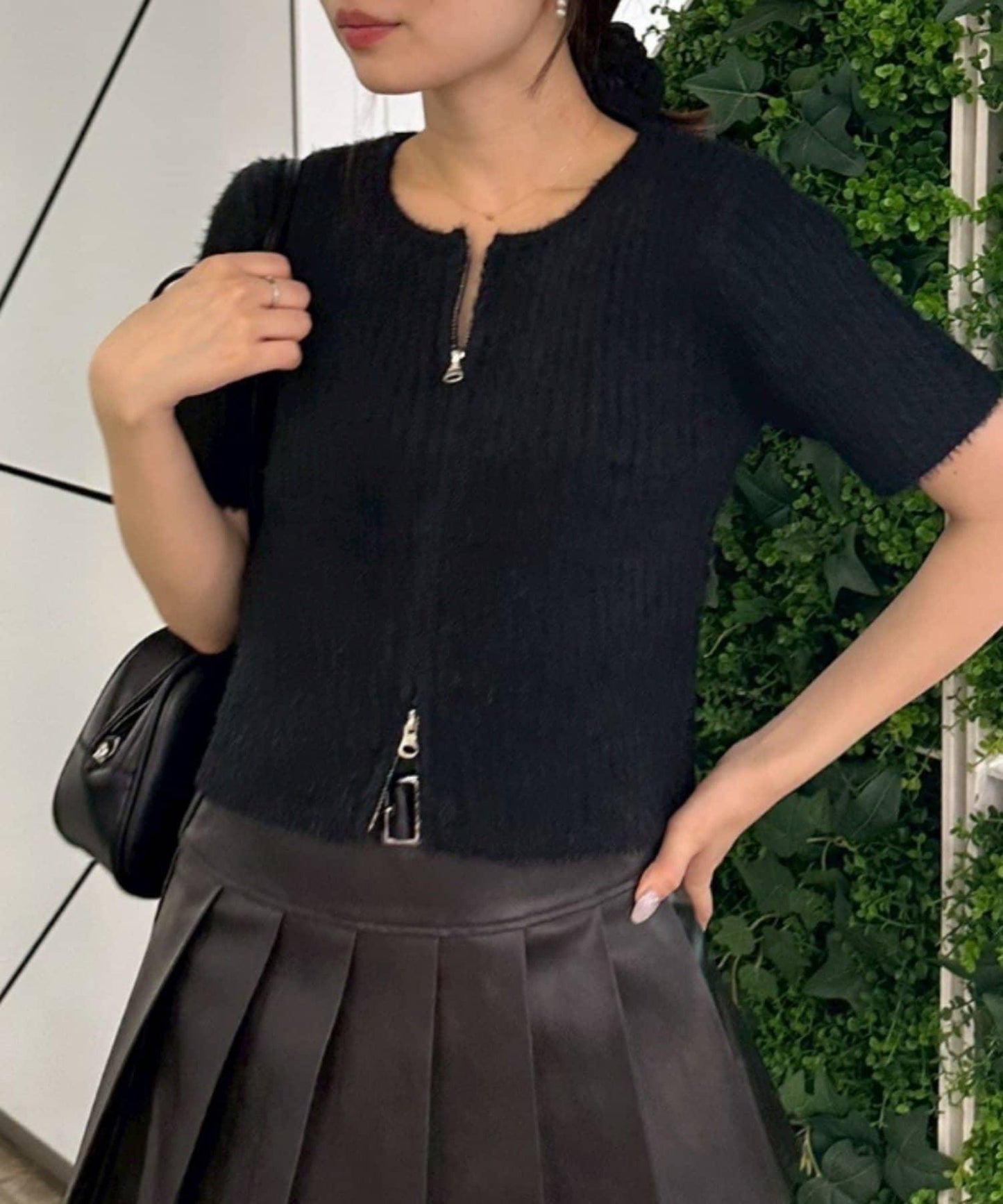 【RMAF】亮片羽毛雙拉鍊短袖針織衫