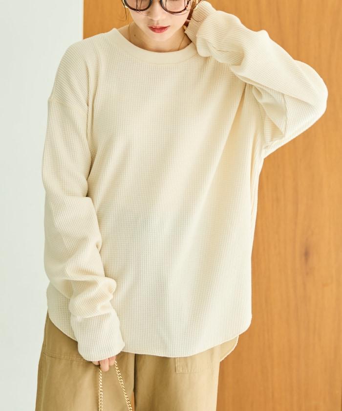 華夫格圓領長款套頭衫