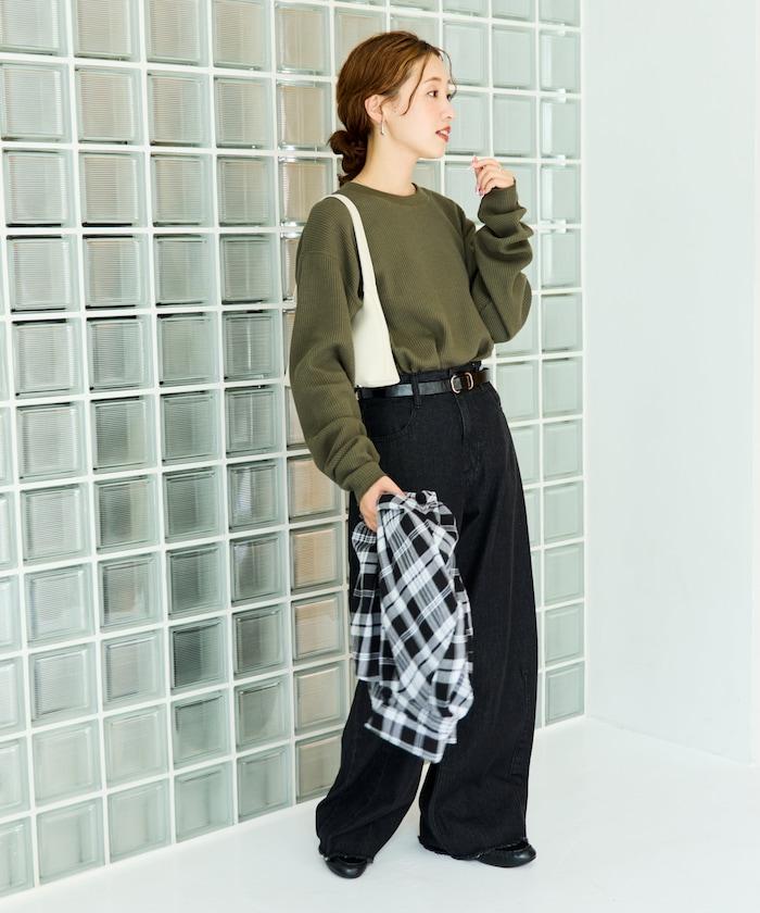 華夫格圓領長款套頭衫