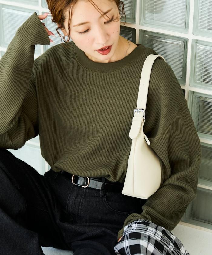 華夫格圓領長款套頭衫