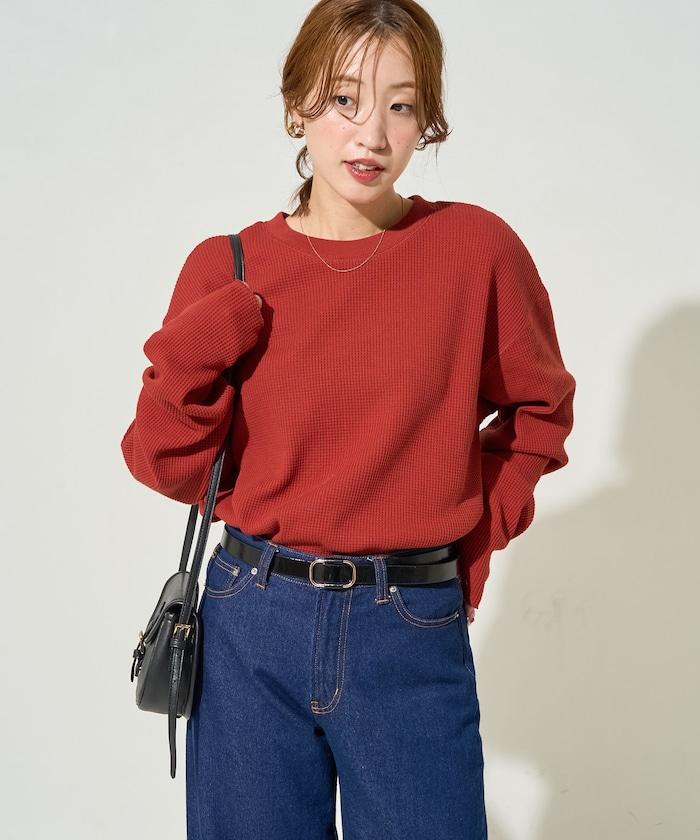 華夫格圓領長款套頭衫