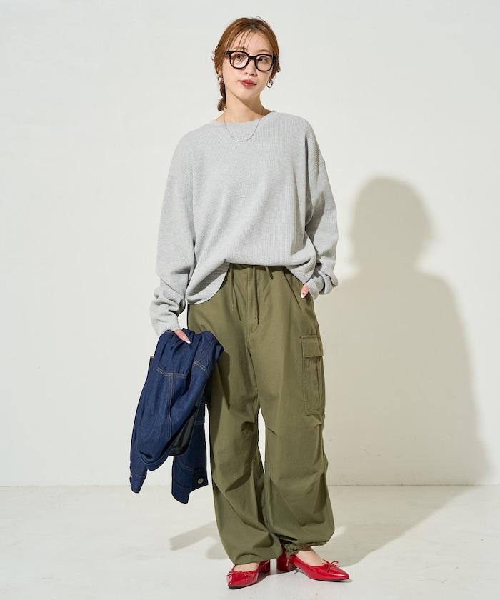 華夫格圓領長款套頭衫