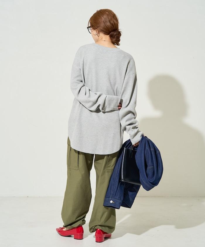 華夫格圓領長款套頭衫