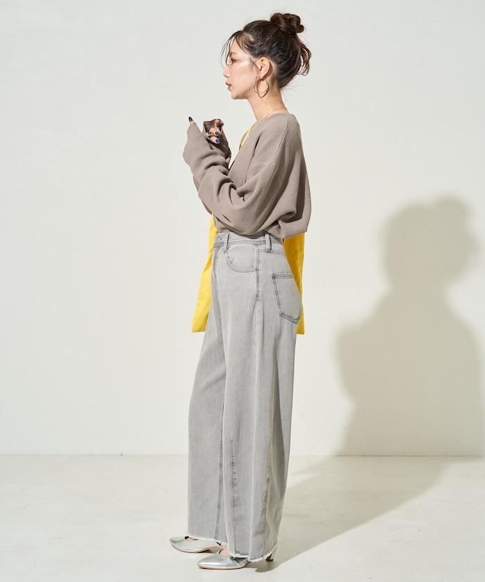 華夫格圓領長款套頭衫