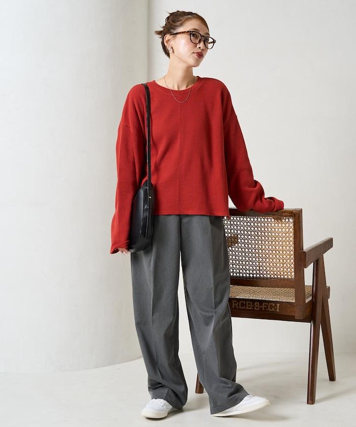 華夫格短款圓領套頭衫