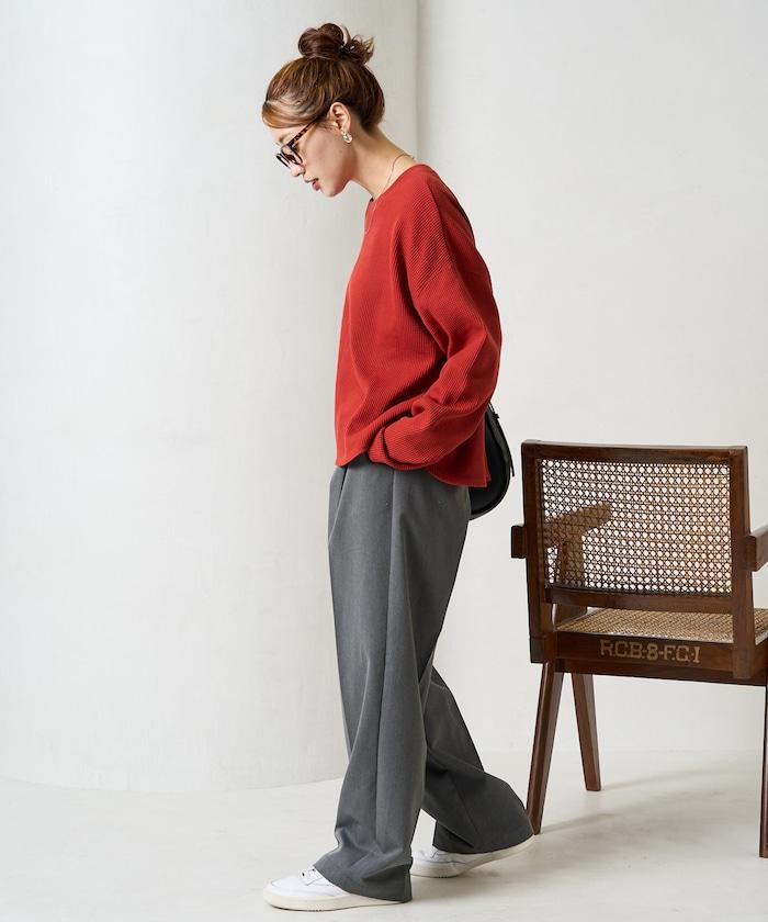 華夫格短款圓領套頭衫