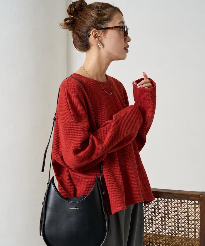 華夫格短款圓領套頭衫