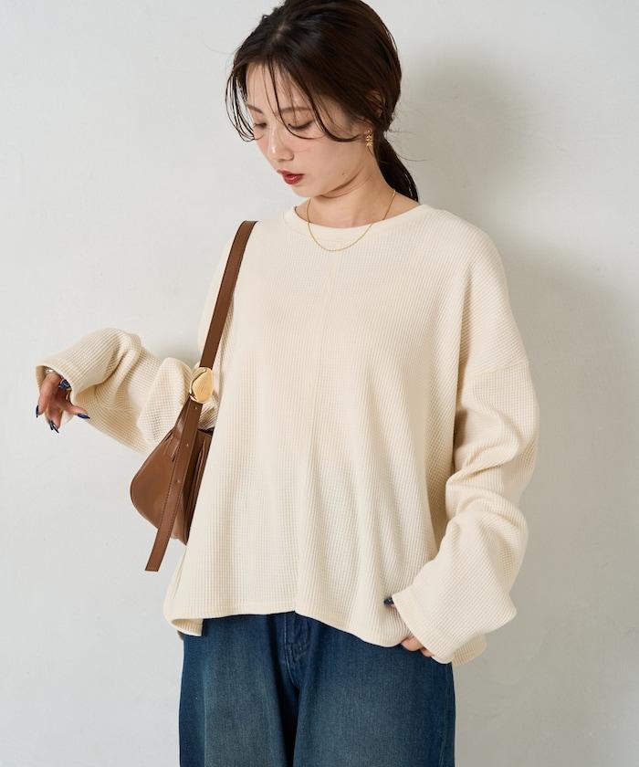 華夫格短款圓領套頭衫