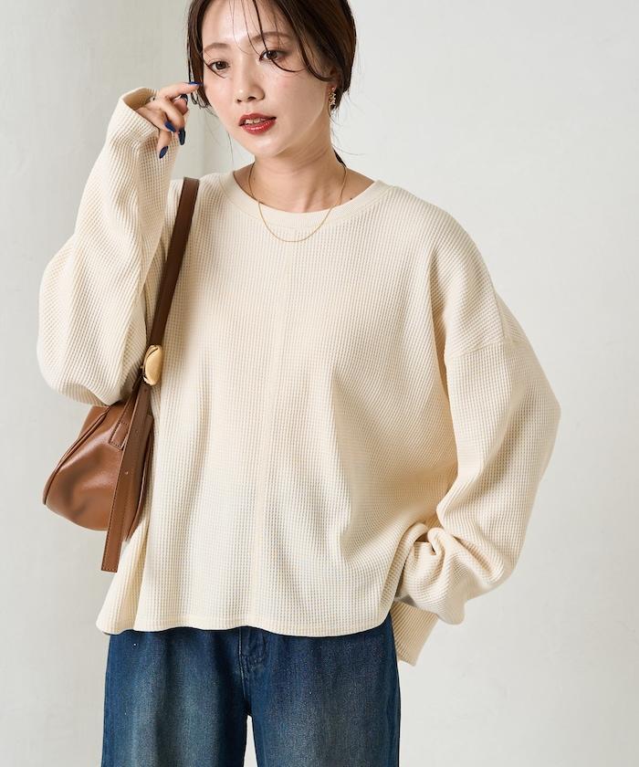 華夫格短款圓領套頭衫