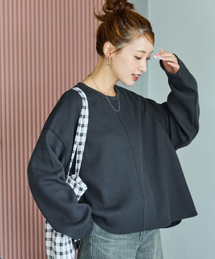 華夫格短款圓領套頭衫