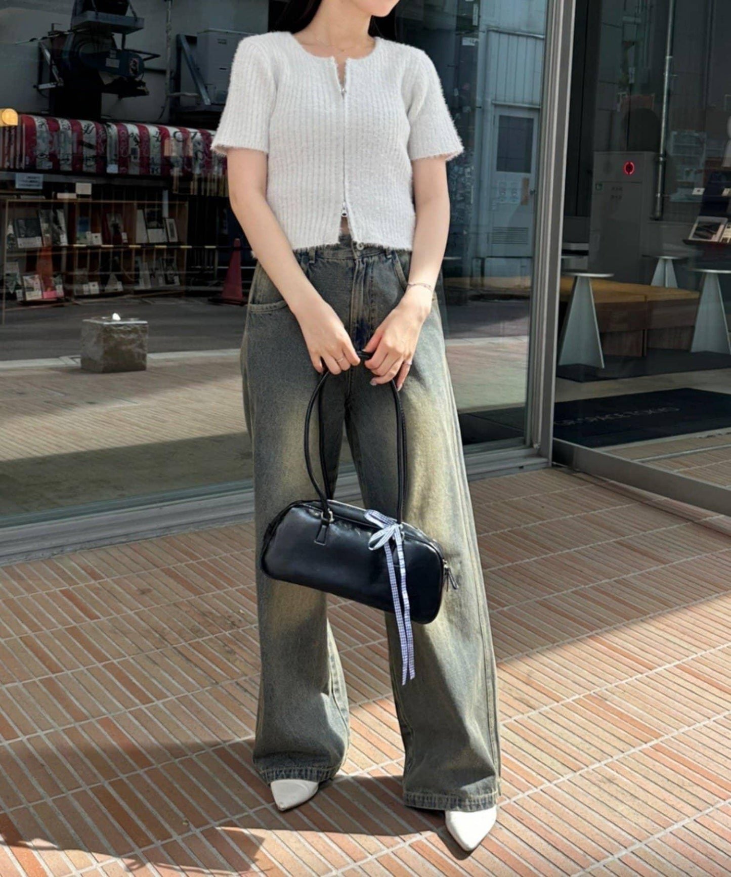 【RMAF】亮片羽毛雙拉鍊短袖針織衫