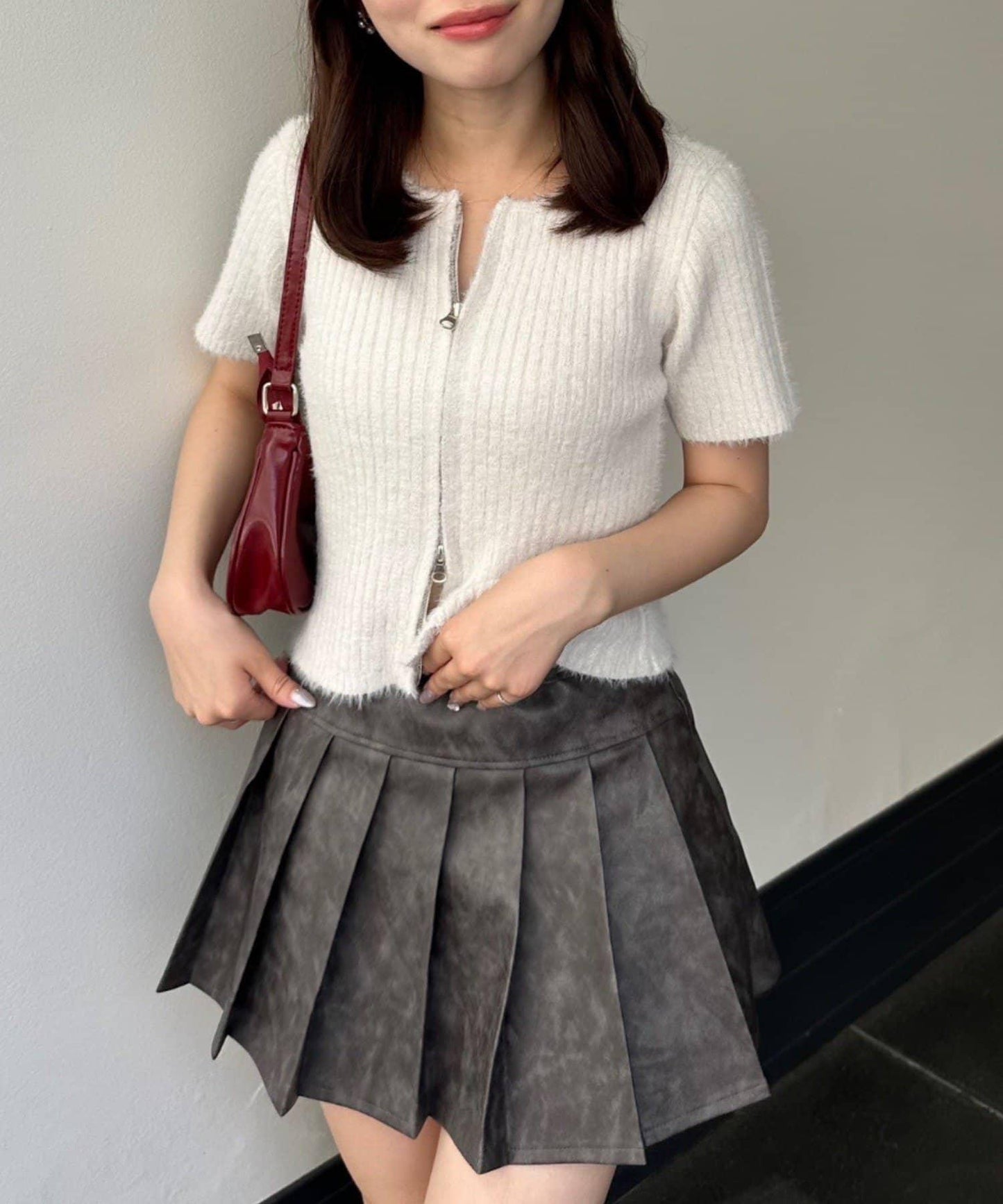 【RMAF】亮片羽毛雙拉鍊短袖針織衫