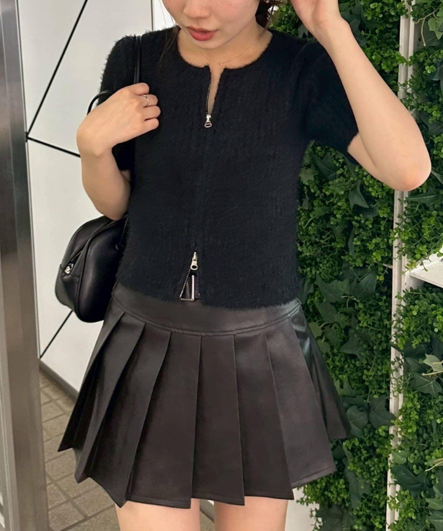 【RMAF】亮片羽毛雙拉鍊短袖針織衫