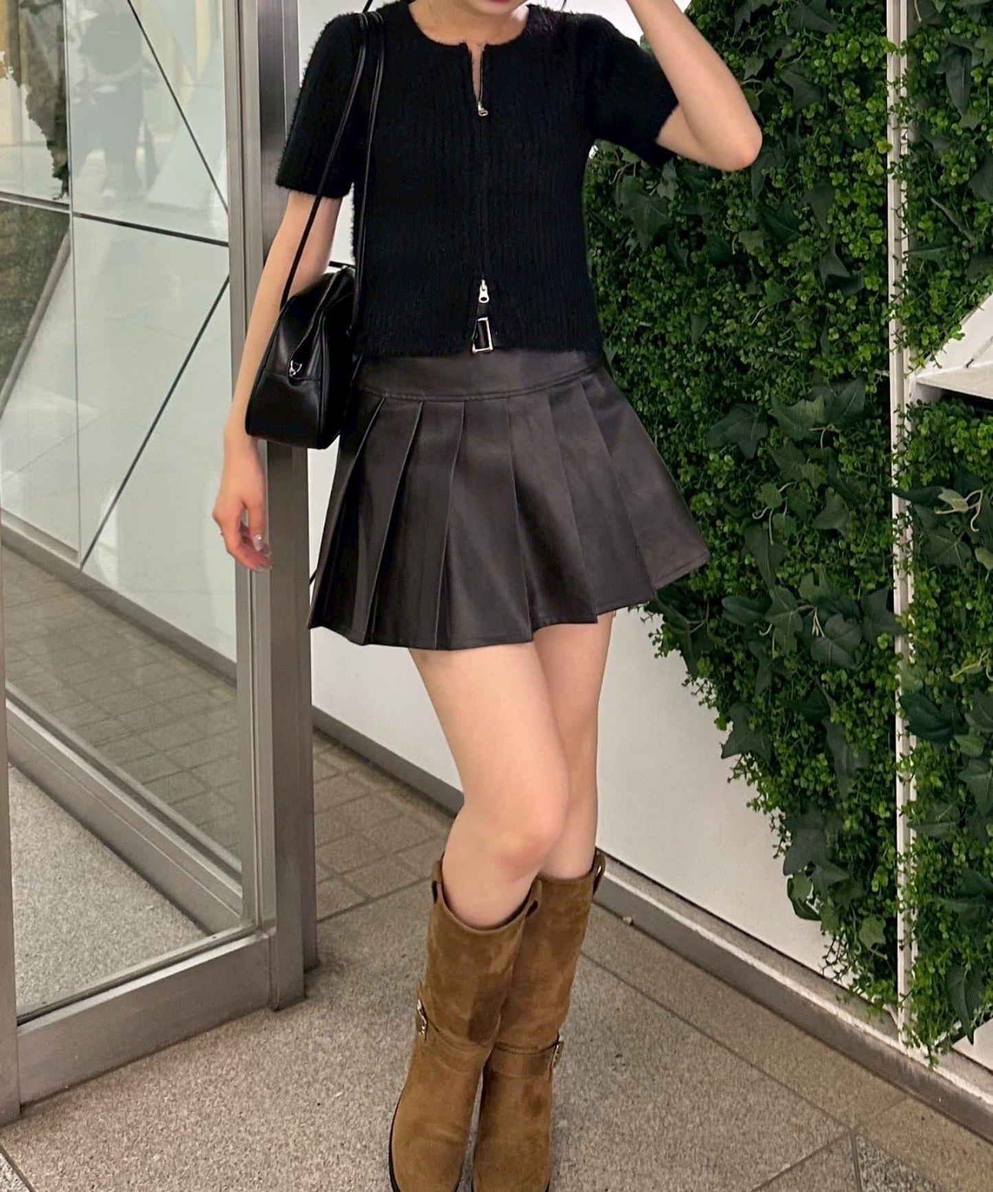 【RMAF】亮片羽毛雙拉鍊短袖針織衫