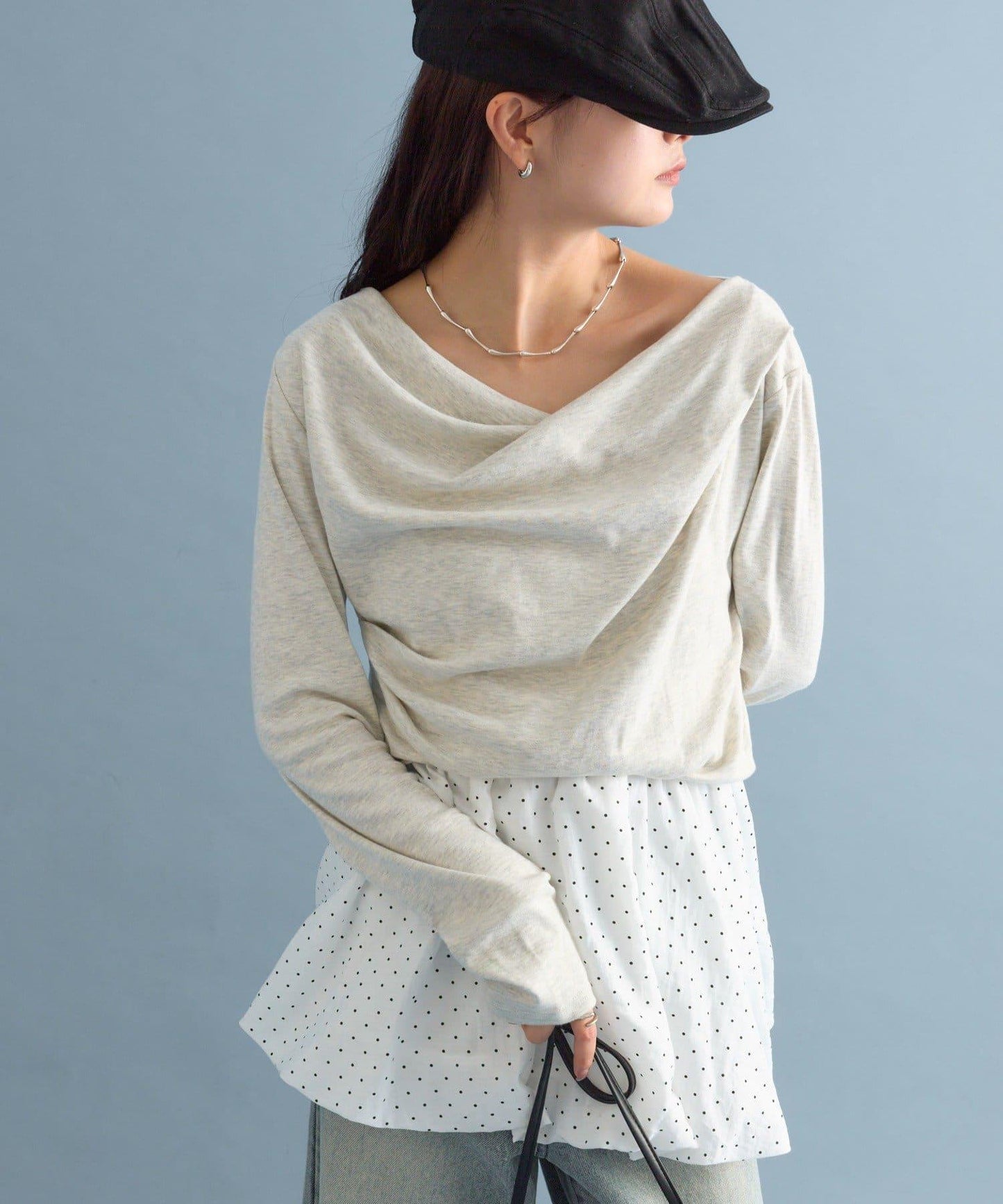 【人氣系列/新色白色・灰色2】一字肩長袖T恤※僅限電商渠道專屬顏色