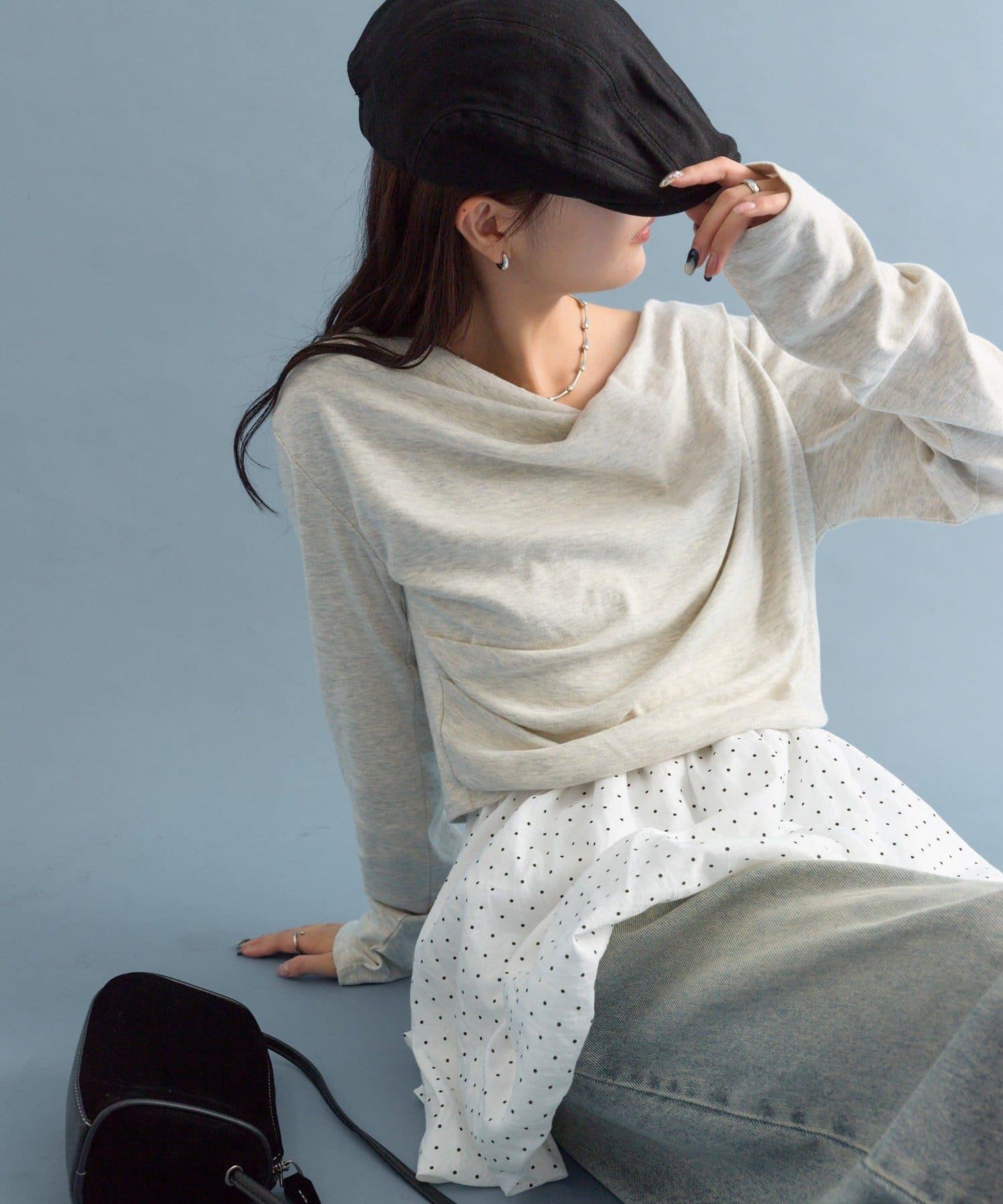 【人氣系列/新色白色・灰色2】一字肩長袖T恤※僅限電商渠道專屬顏色