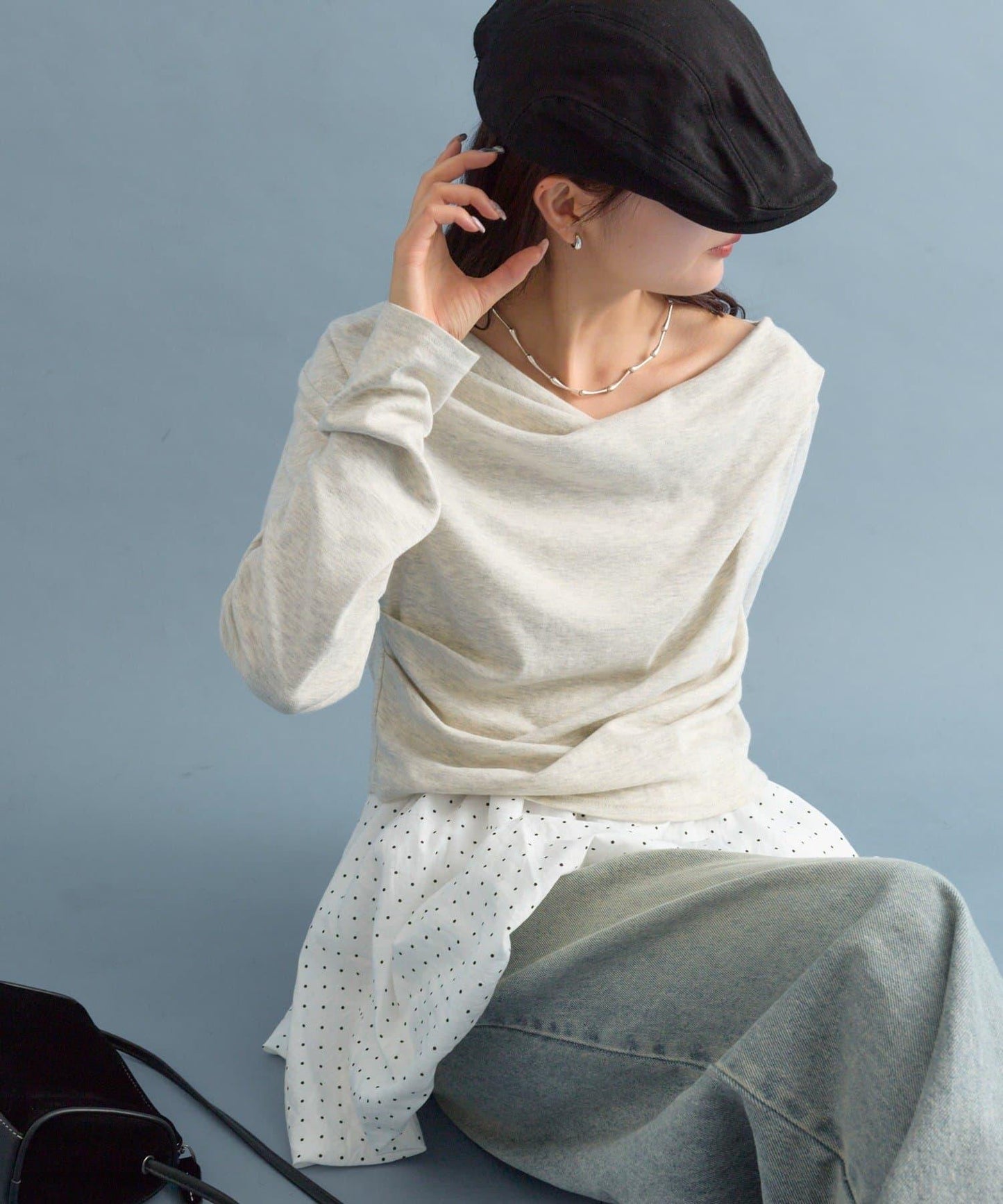 【人氣系列/新色白色・灰色2】一字肩長袖T恤※僅限電商渠道專屬顏色