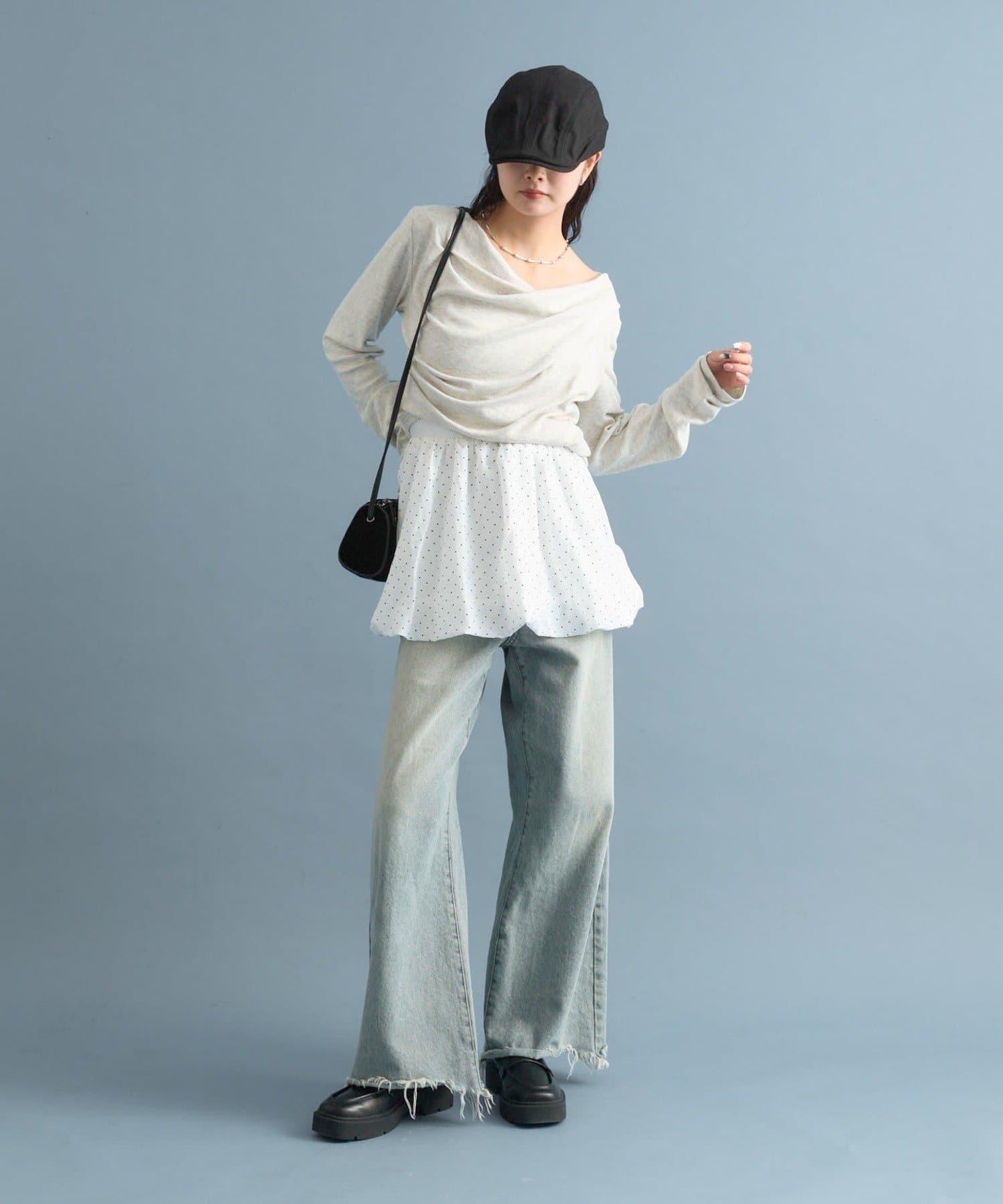 【人氣系列/新色白色・灰色2】一字肩長袖T恤※僅限電商渠道專屬顏色