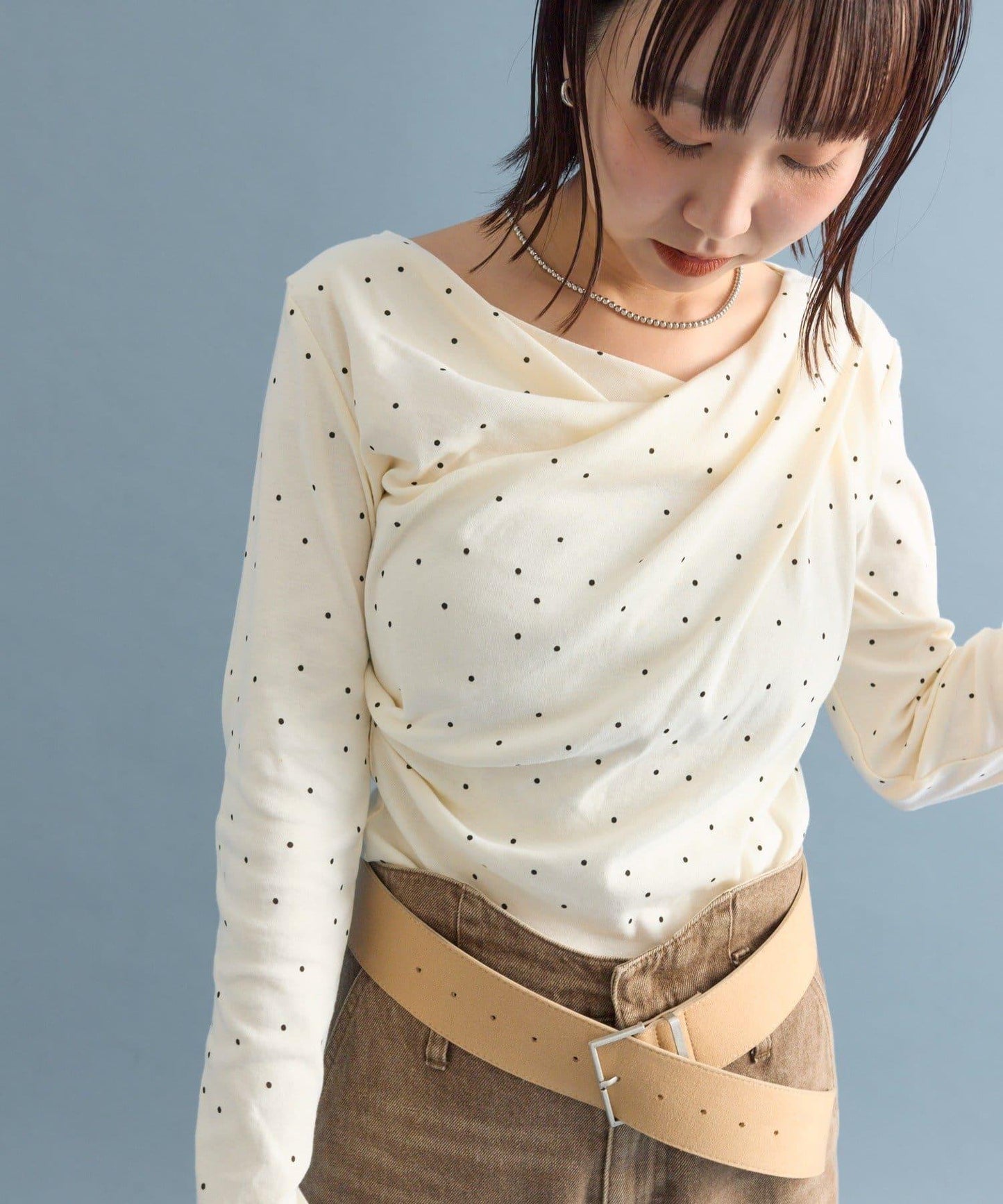 【人氣系列/新色白色・灰色2】一字肩長袖T恤※僅限電商渠道專屬顏色