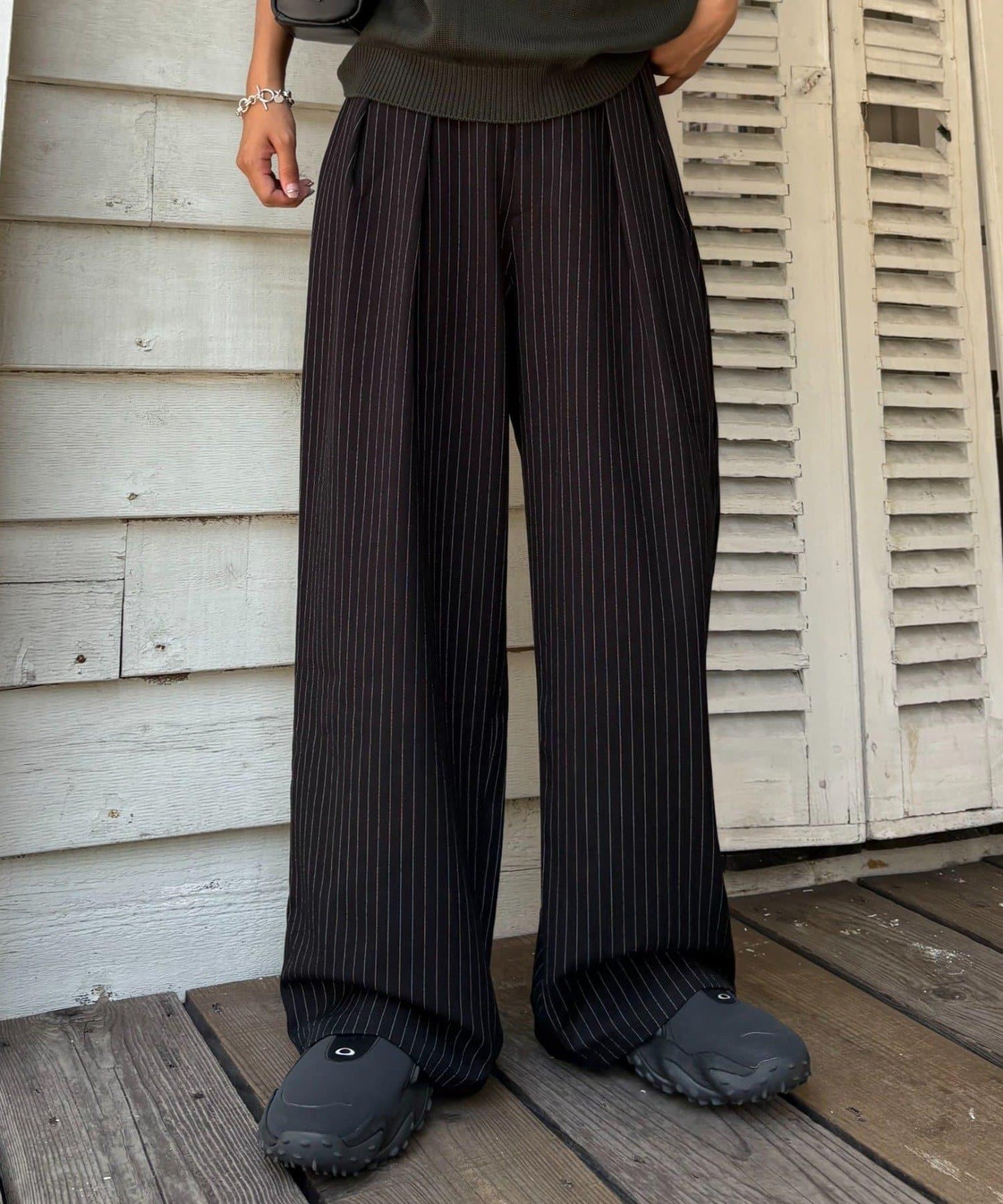 【UNISEX】NEW褶皺寬鬆闊腿褲