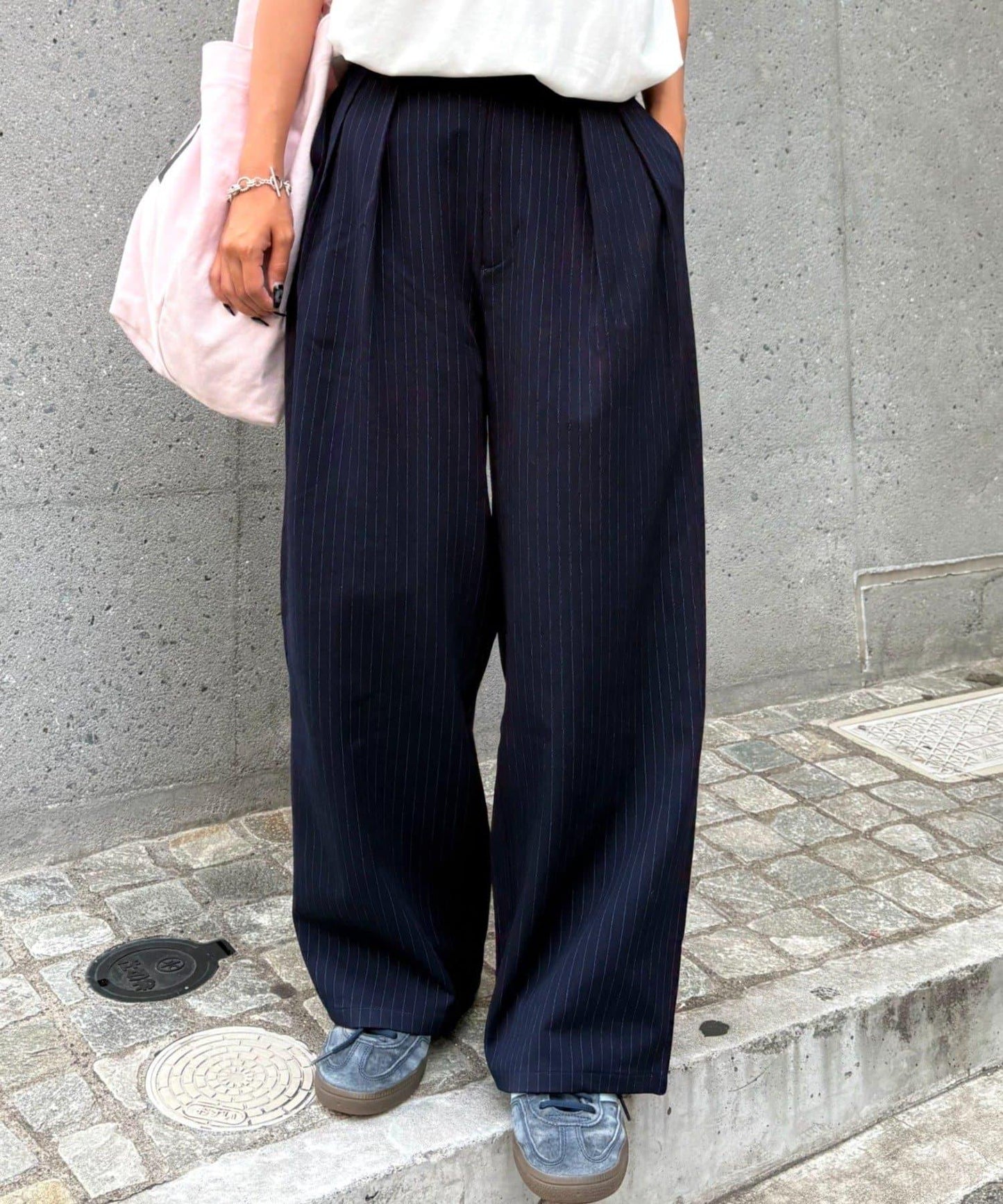 【UNISEX】NEW褶皺寬鬆闊腿褲