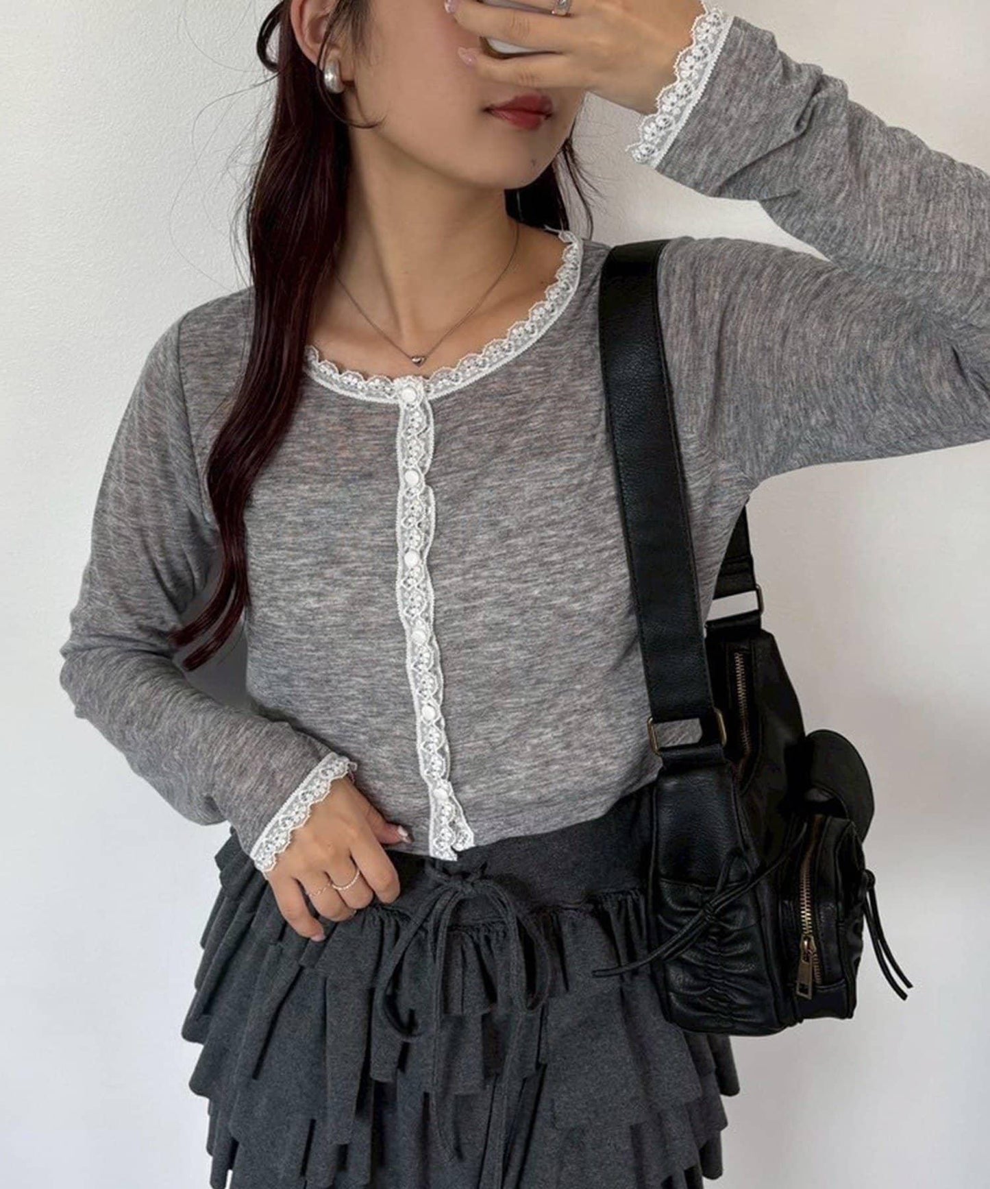 蕾絲拼接針織開衫