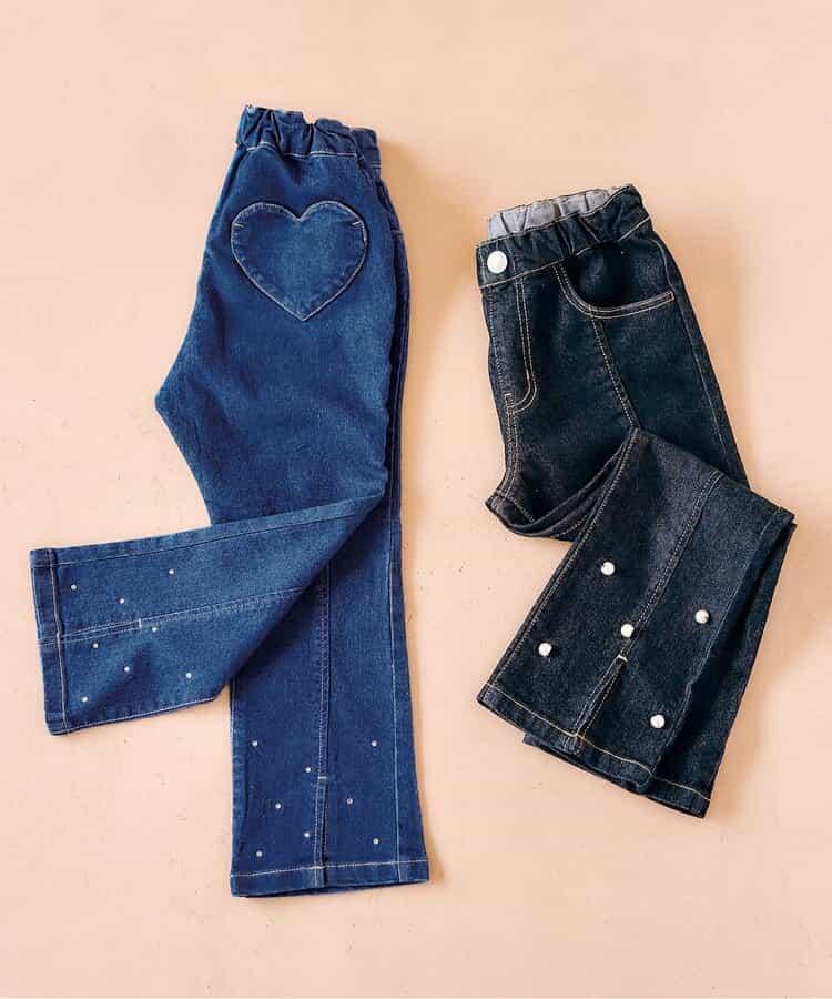 下襬珍珠水鑽喇叭可愛長褲 10分丈