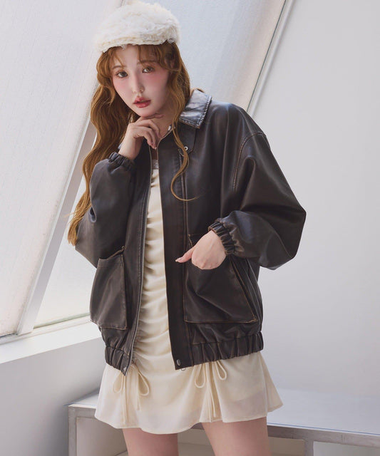 【長季節實用!】寬鬆版型仿皮夾克