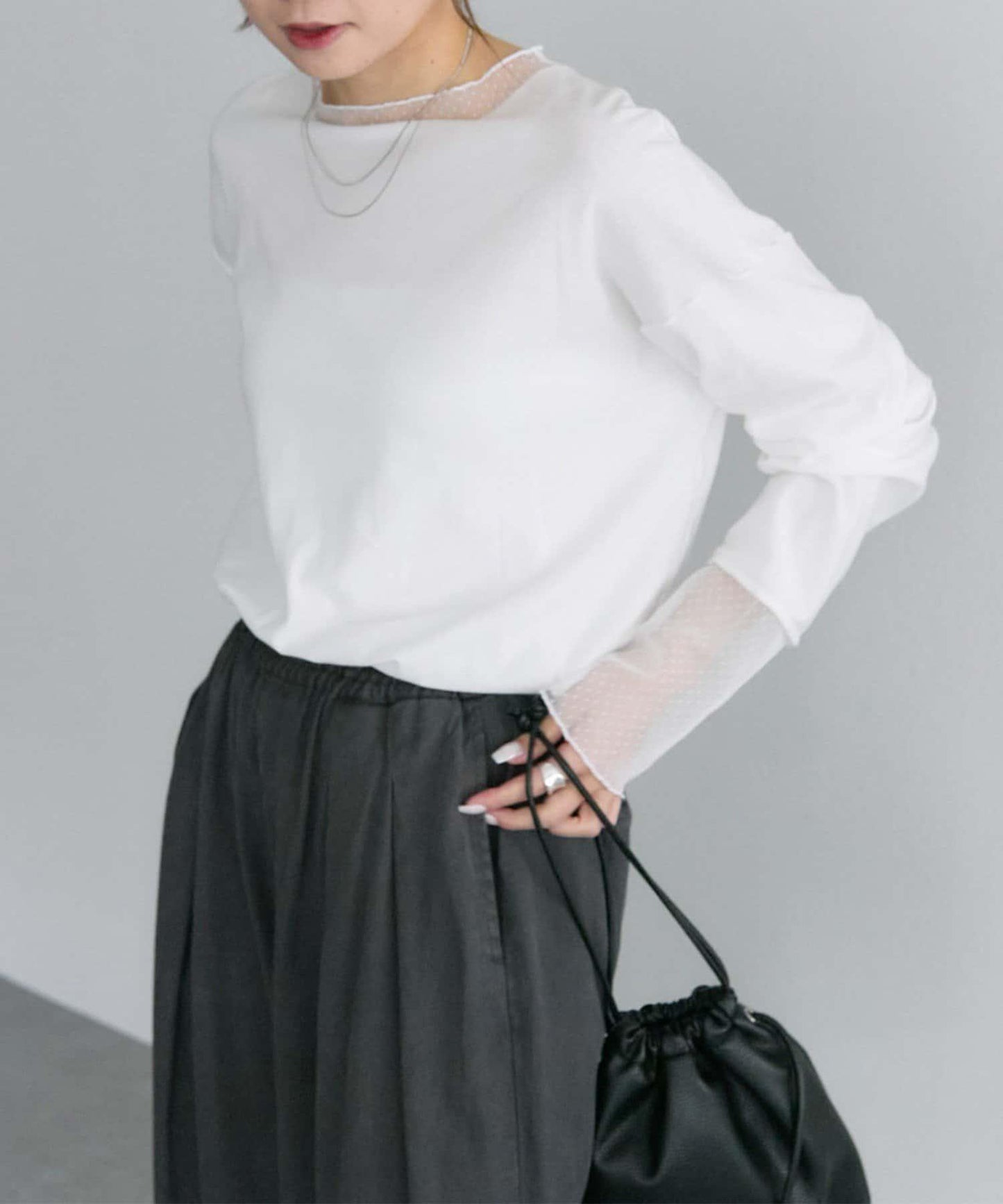 【復刻】波點網紗拼接疊穿長袖T恤