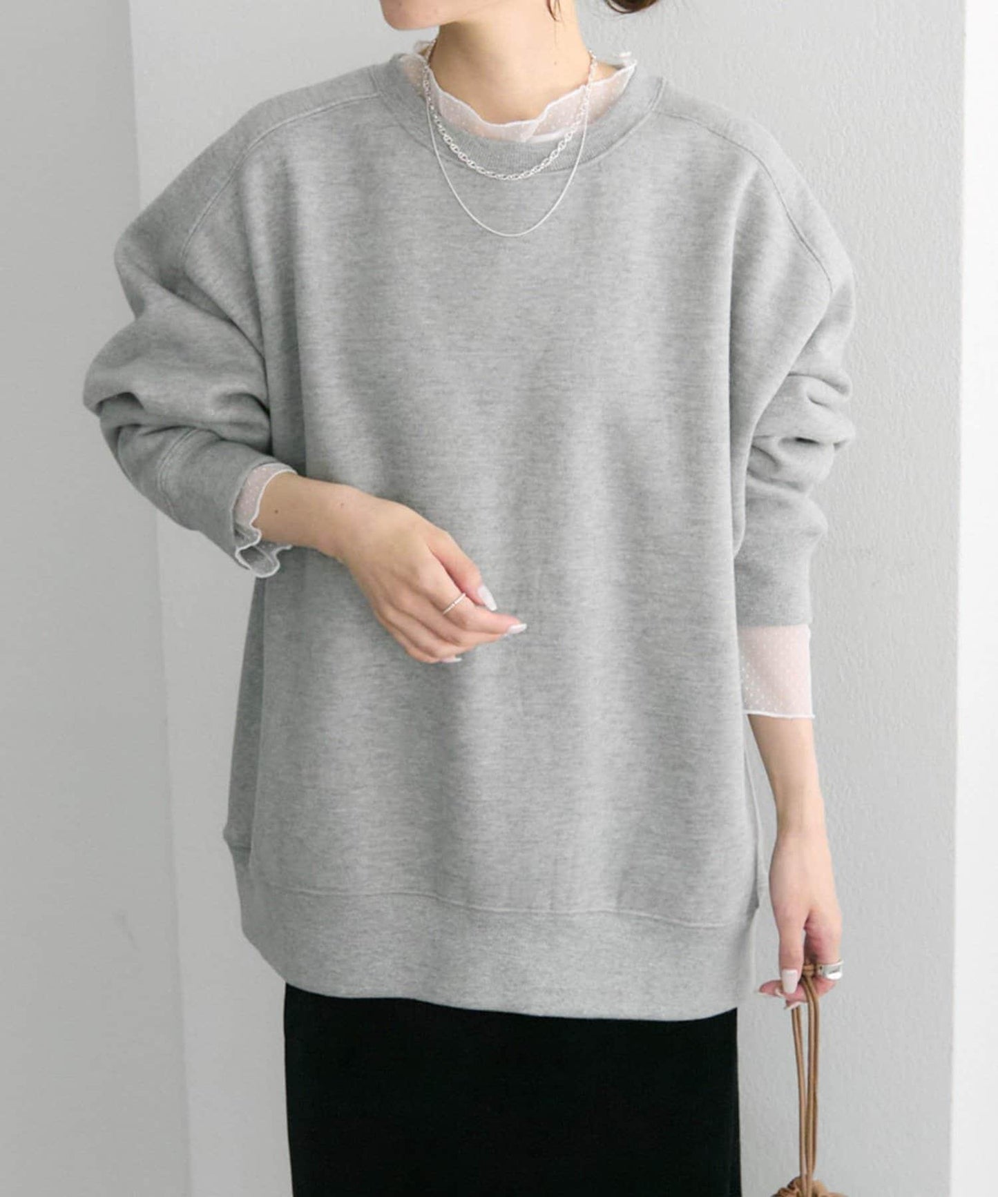 【復刻】波點網紗拼接疊穿長袖T恤