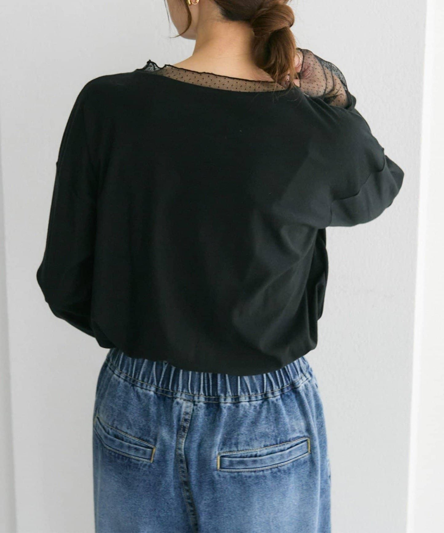 【復刻】波點網紗拼接疊穿長袖T恤