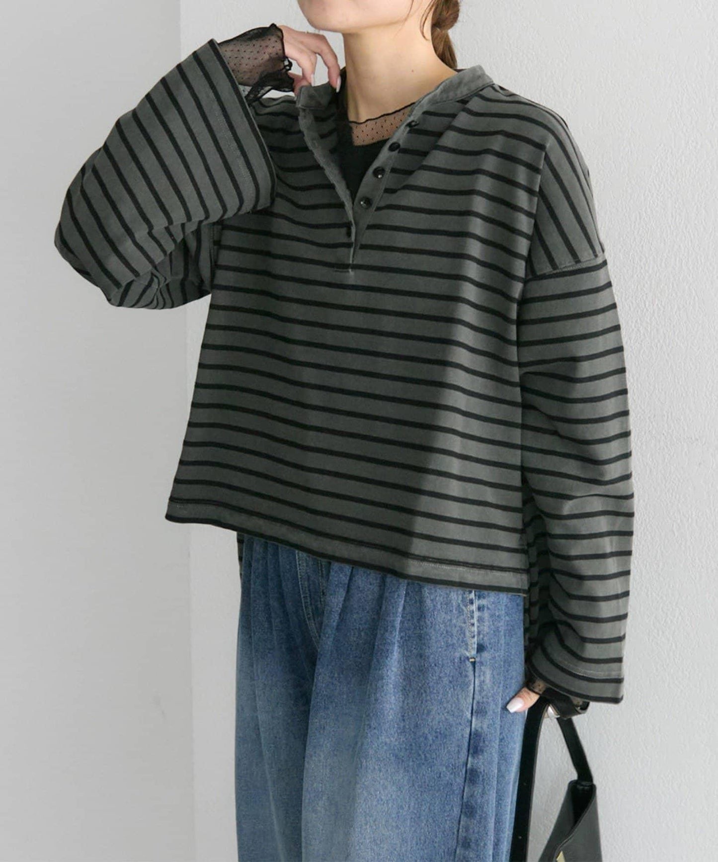 【復刻】波點網紗拼接疊穿長袖T恤