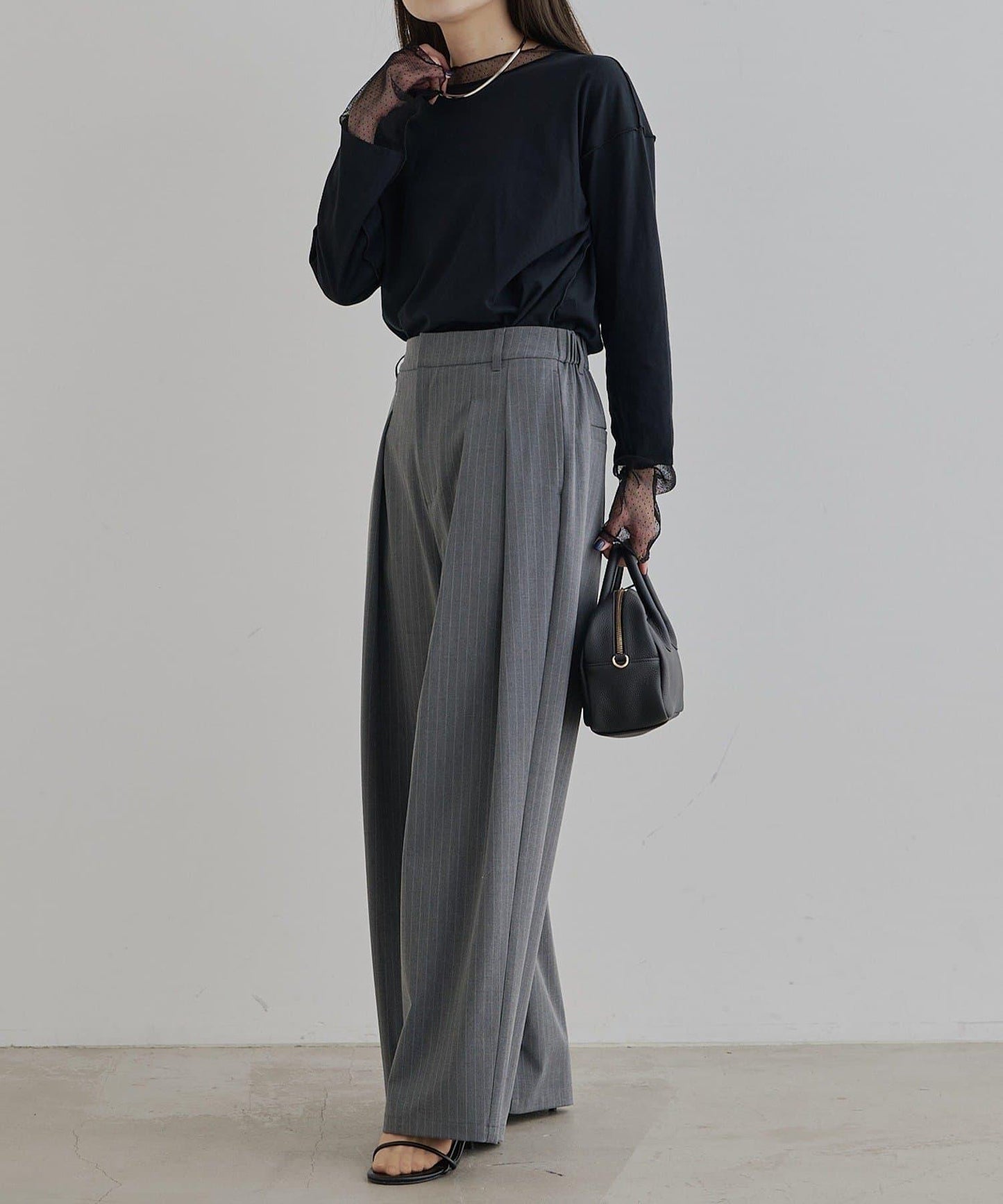 【復刻】波點網紗拼接疊穿長袖T恤