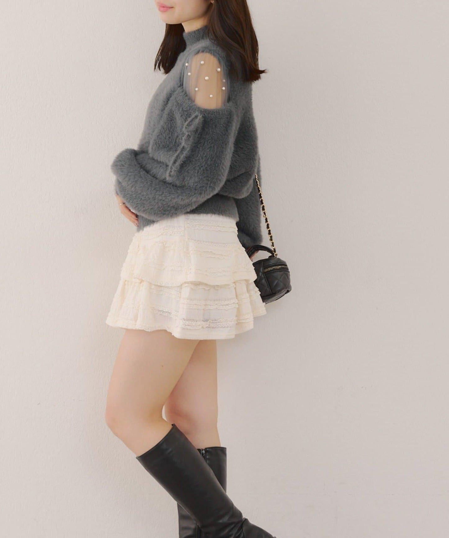 約會或應援活動首選【RMAF】顯身材露膚珍珠針織衫