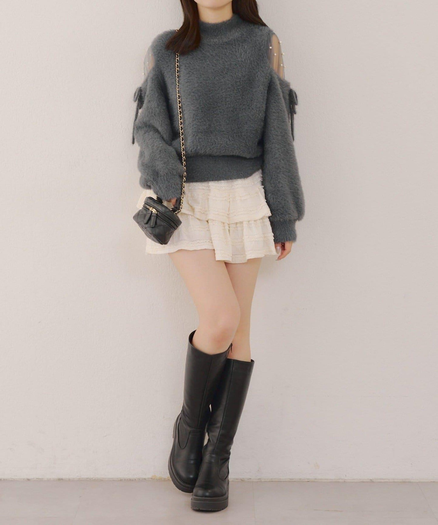 約會或應援活動首選【RMAF】顯身材露膚珍珠針織衫