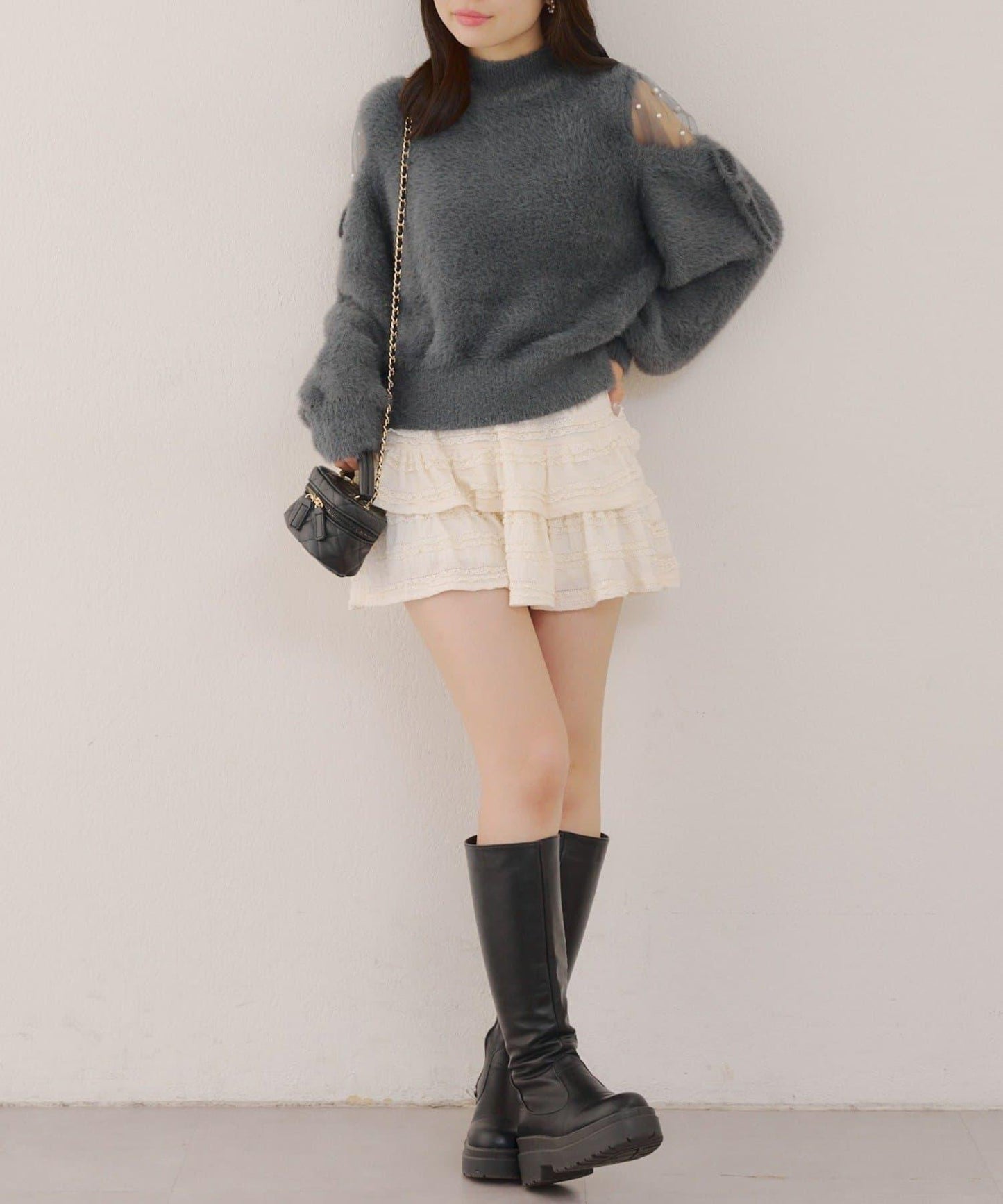 約會或應援活動首選【RMAF】顯身材露膚珍珠針織衫