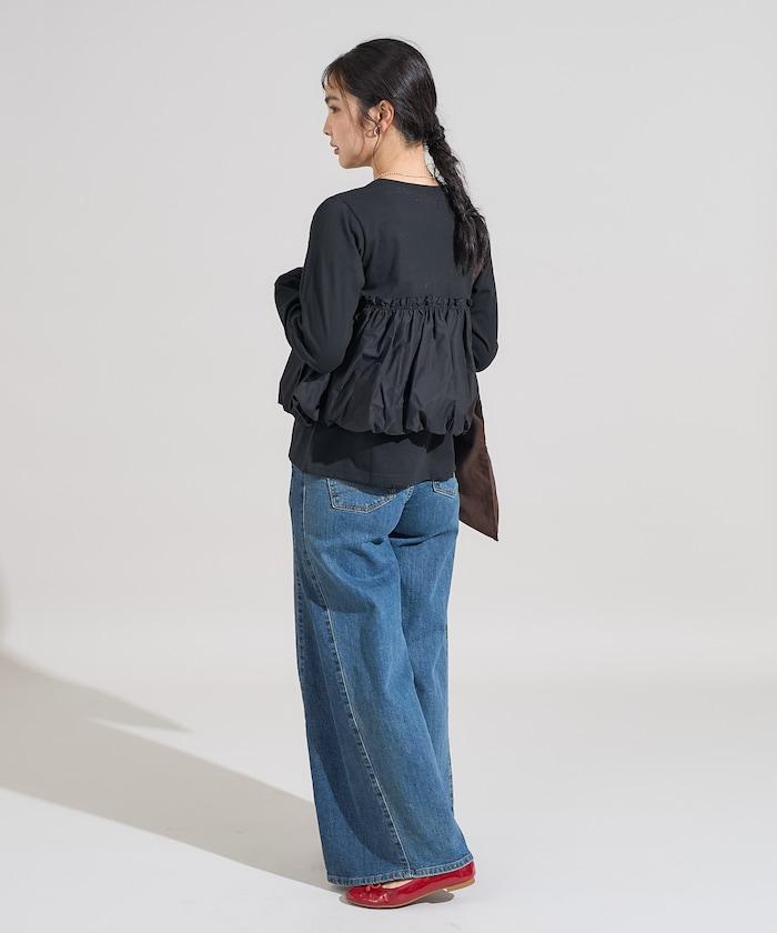 泡泡袖束身上衣風拼接長袖T恤