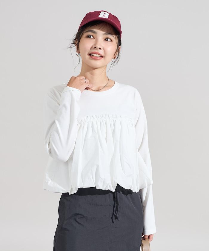 泡泡袖束身上衣風拼接長袖T恤