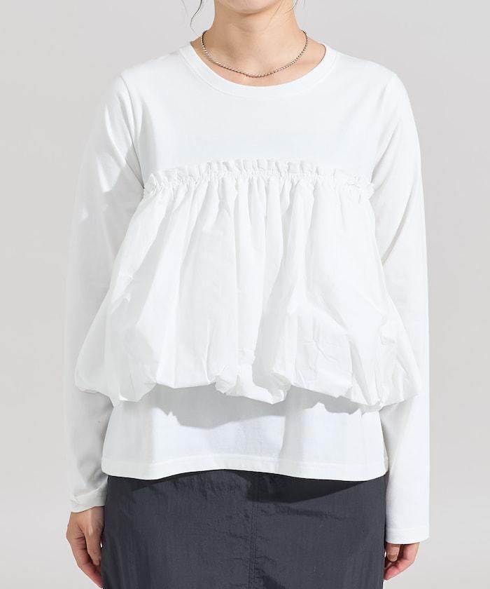 泡泡袖束身上衣風拼接長袖T恤