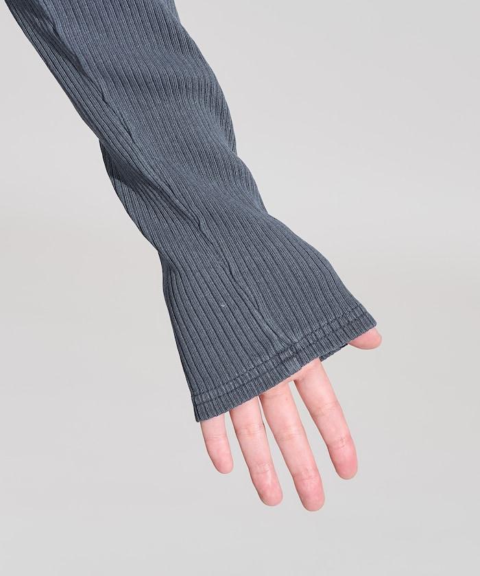 軍風羅紋亨利領長袖T恤