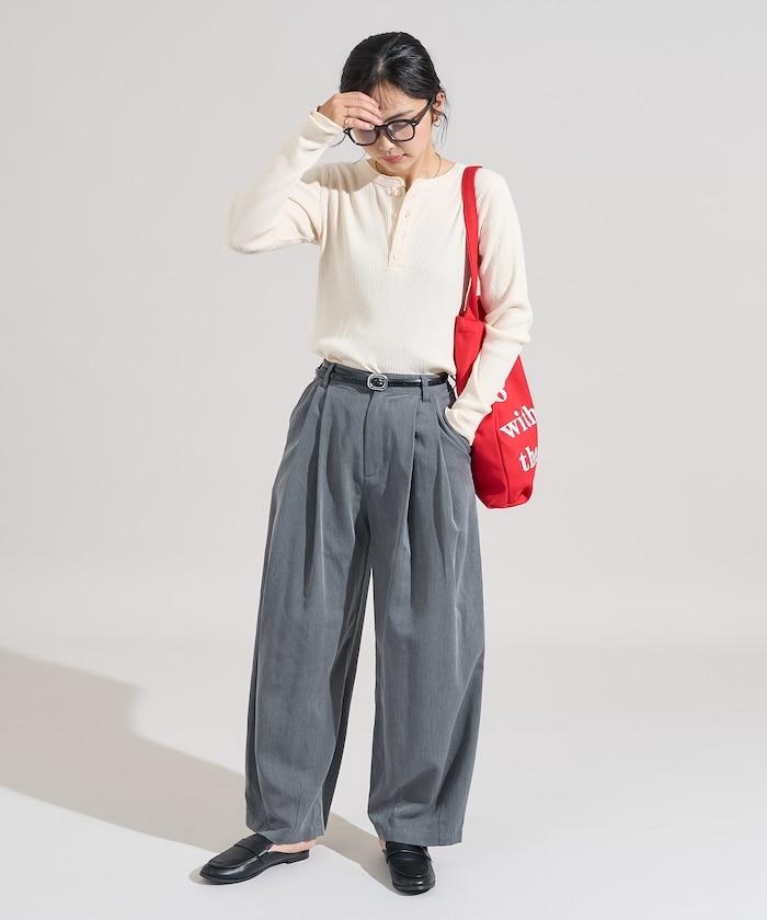 軍風羅紋亨利領長袖T恤