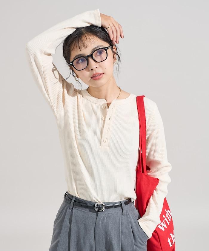 軍風羅紋亨利領長袖T恤