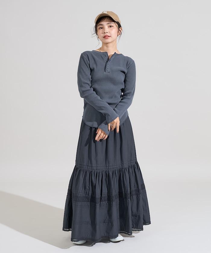 軍風羅紋亨利領長袖T恤