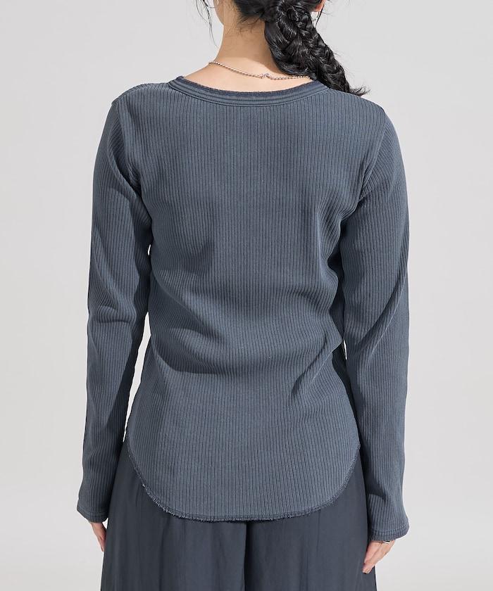 軍風羅紋亨利領長袖T恤