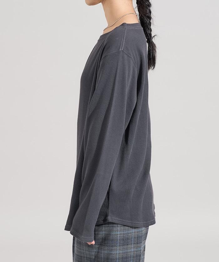 一字肩華夫格長袖T恤